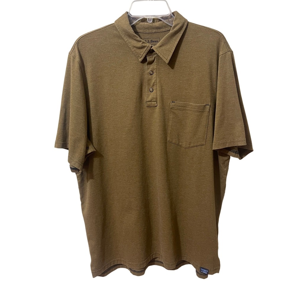 LLBean‎ Mens Slightly Fitted Short Sleeve Polo Shirt Brown Pima Cotton Large